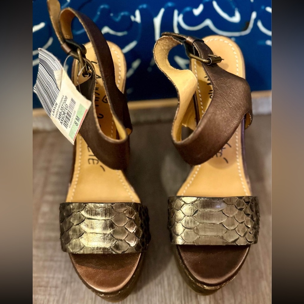 LANVIN Brown Metallic Python Wedges - Picture 2 of 6